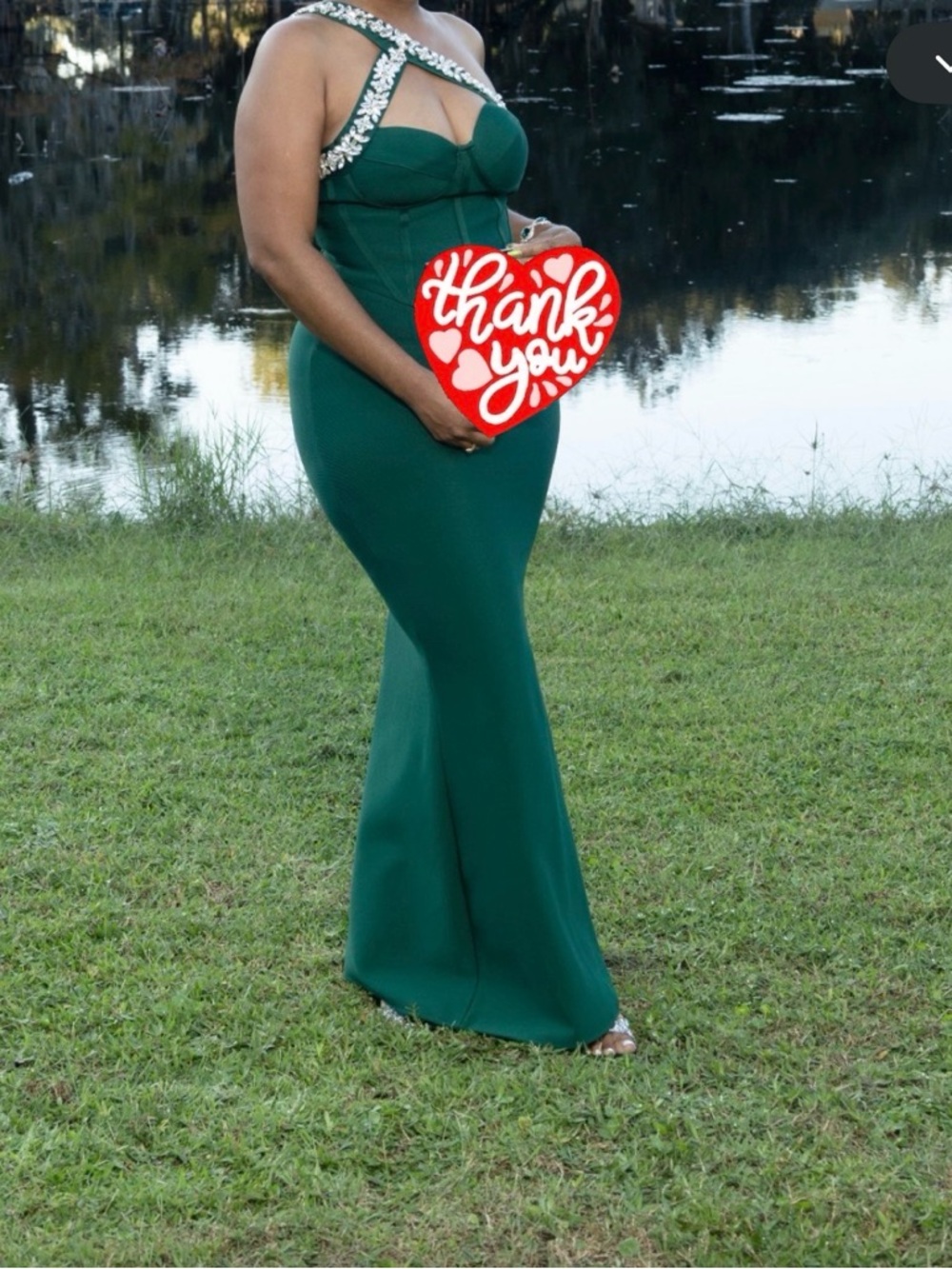 Emerald Green Maxi Mermaid Skirt with Embellished Straps - Women's Formal Dress